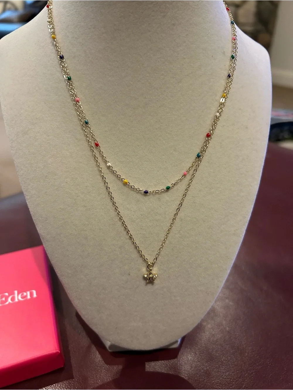 Adina Eden Gold Plated Star Pendant Layered Necklace with Multicolor Beads